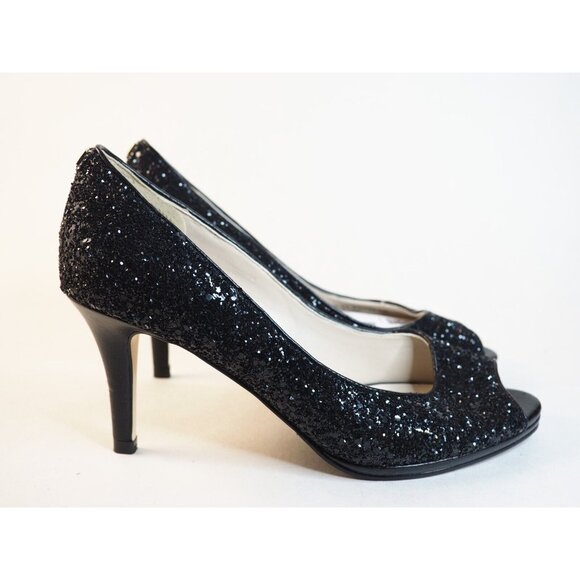 Cole Haan Black Glitter Peep Toe Heels Pumps Grand OS Signature, Size 5.5 (US) - Picture 5 of 12